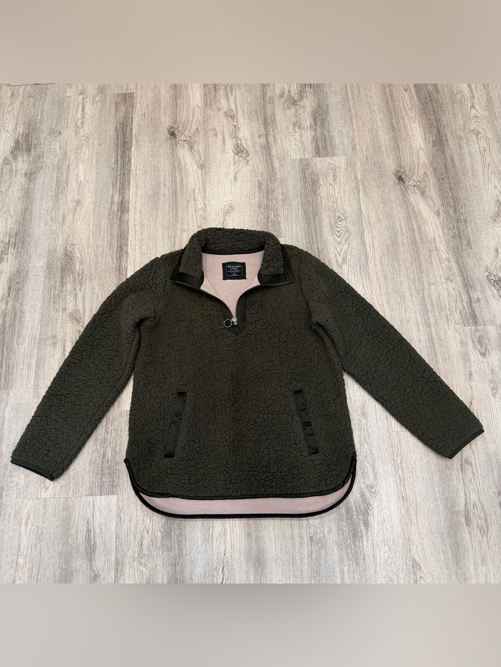Abercrombie & Fitch Sherpa Quarter‎ Zip Pullover Medium Olive Green Fleece